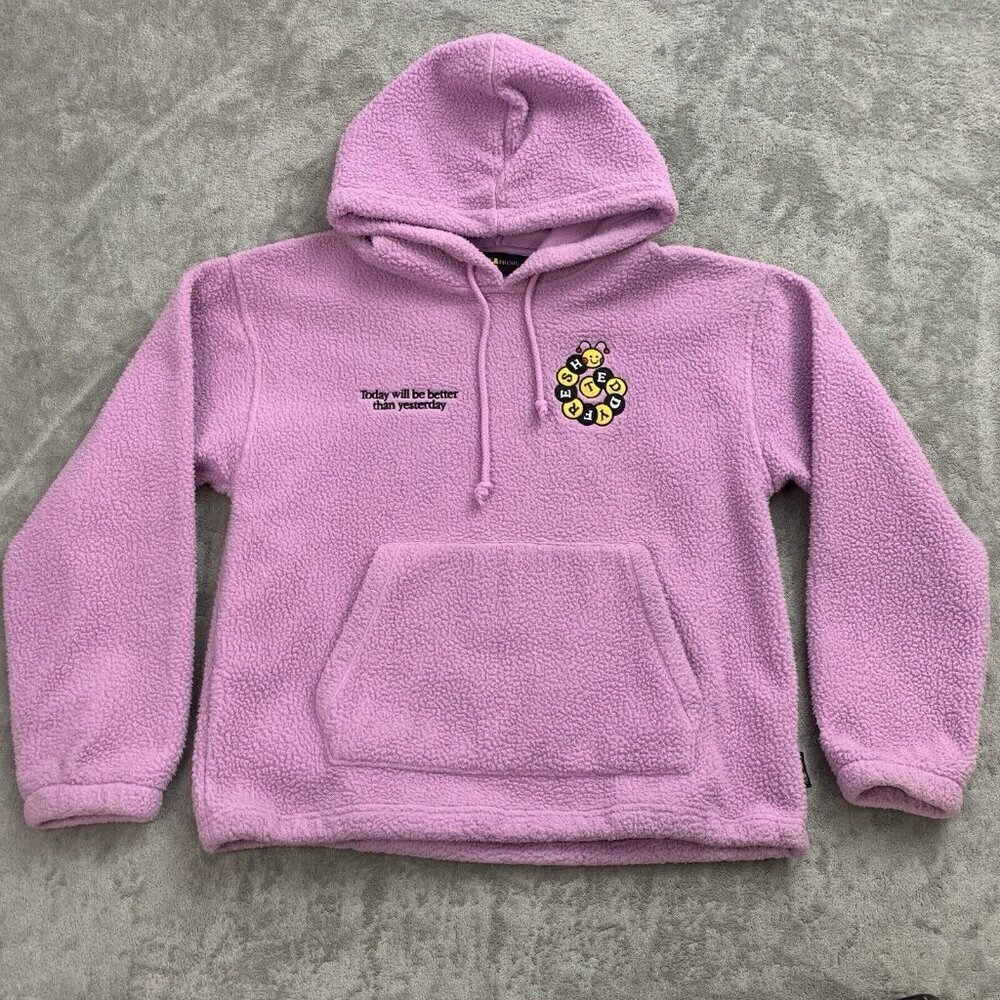 Teddy Fresh Hoodie Womens XS Pink Caterpillar Polar Fleece Pullover Sweatshirt